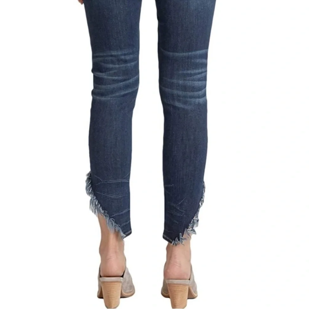 Dear John Gisele Skinny High Waisted Jeans Fray Asymmetrical Ankle Hem EUC 30